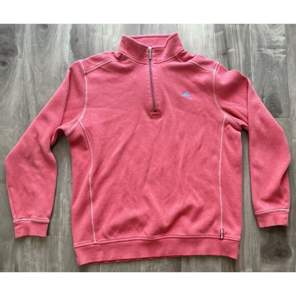 Tommy Bahama Sweatshirt Mens‎ L Pink 1/4 Zip Relax Mock Neck Pullover - Picture 1 of 13